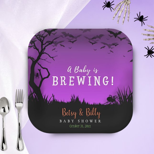A Baby Is Brewing Halloween Baby Shower  Paper Plates (Creator Uploaded)