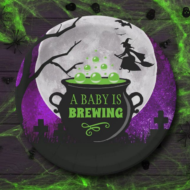 A Baby Is Brewing Halloween Baby Shower Paper Plates (Creator Uploaded)