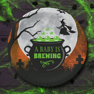 A Baby Is Brewing Halloween Baby Shower Paper Plates