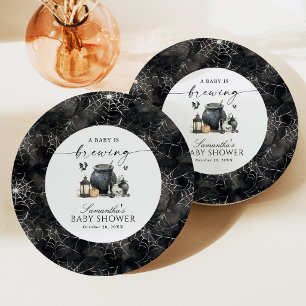 A Baby Is Brewing Halloween Baby Shower Paper Plates