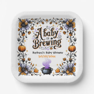 A Baby is Brewing Halloween Baby Shower Paper Plates