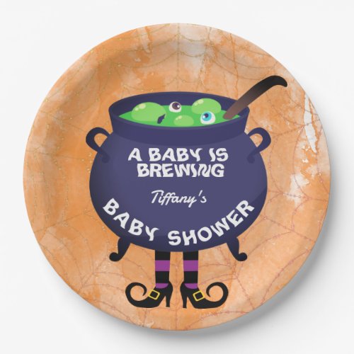 A Baby is Brewing Halloween Baby Shower Paper Plates