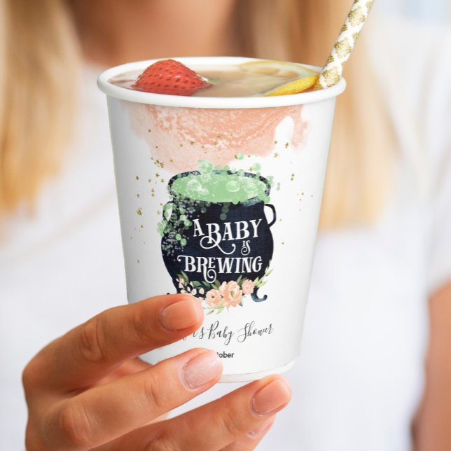 a baby is brewing Halloween Baby Shower Peach Paper Cups (Creator Uploaded)