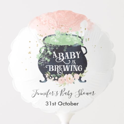 a baby is brewing Halloween Baby Shower Pink Balloon