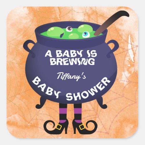 A Baby is Brewing Halloween Baby Shower Square Sticker