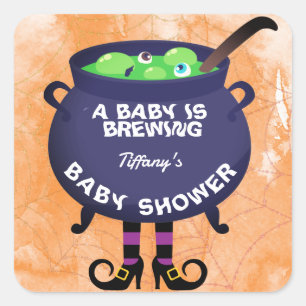 A Baby is Brewing Halloween Baby Shower Square Sticker