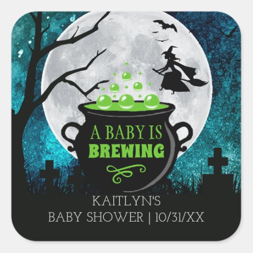 A Baby Is Brewing Halloween Baby Shower Square Sticker