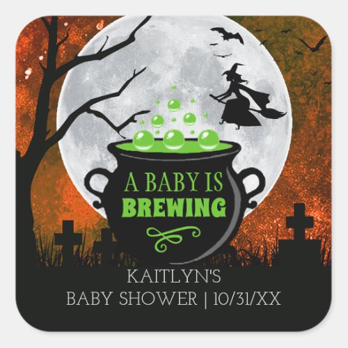 A Baby Is Brewing Halloween Baby Shower Square Sticker