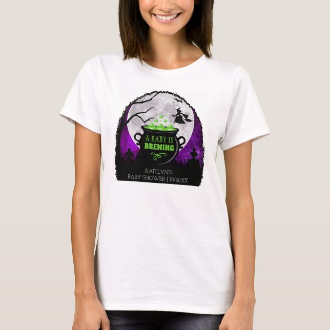 A Baby Is Brewing Halloween Baby Shower T-Shirt (Front)