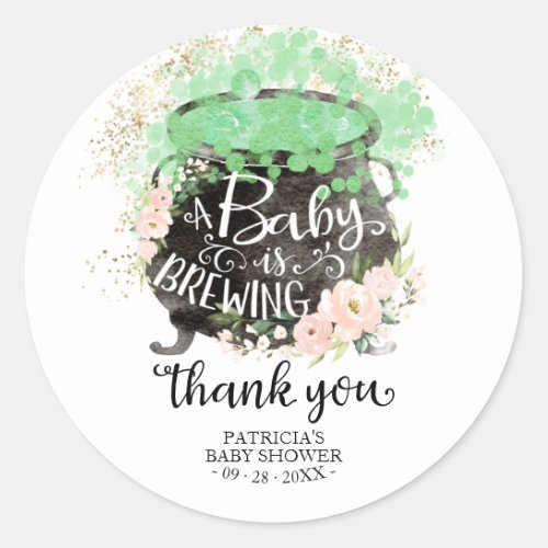 A Baby Is Brewing Halloween Baby Shower Thank You Classic Round Sticker