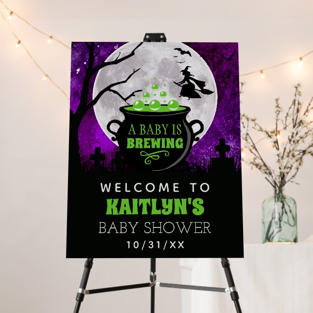 A Baby Is Brewing Halloween Baby Shower Welcome Foam Board (In Situ (Stand))