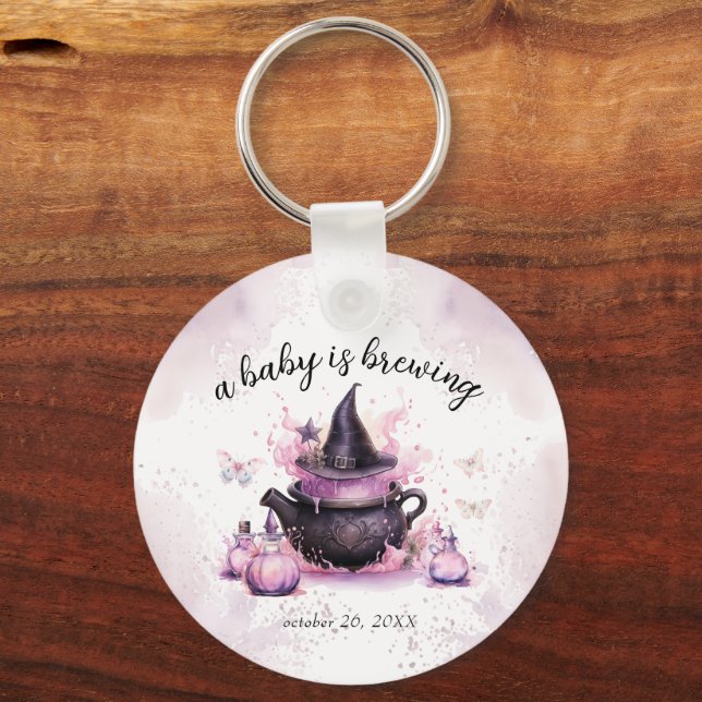 A Baby Is Brewing Halloween Baby Shower Welcome  Keychain (Front)