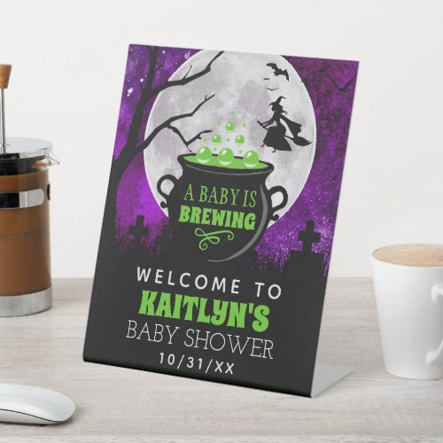 A Baby Is Brewing Halloween Baby Shower Welcome Pedestal Sign