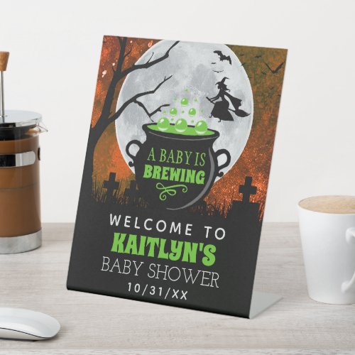 A Baby Is Brewing Halloween Baby Shower Welcome Pedestal Sign