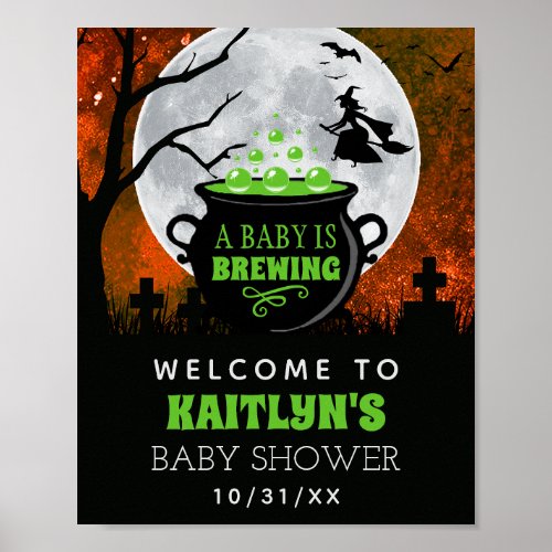 A Baby Is Brewing Halloween Baby Shower Welcome Poster