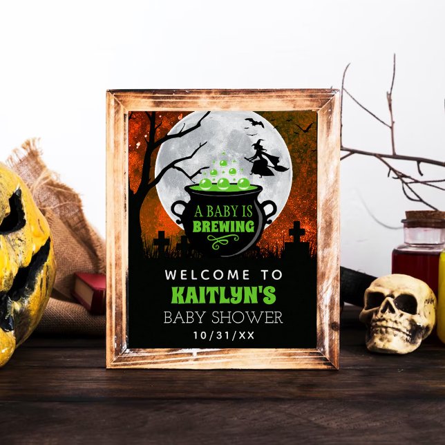 A Baby Is Brewing Halloween Baby Shower Welcome Poster (Creator Uploaded)