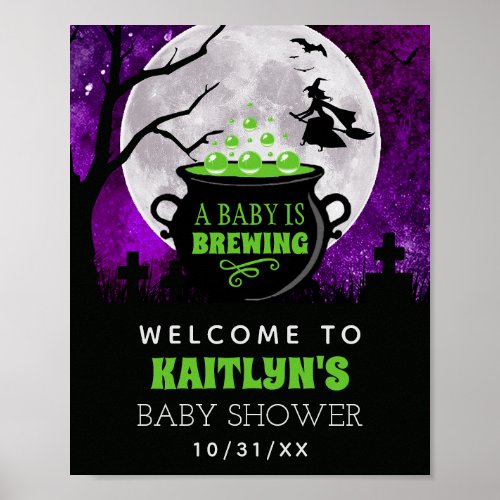 A Baby Is Brewing Halloween Baby Shower Welcome Poster