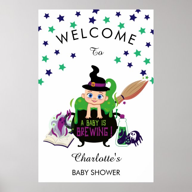 A Baby Is Brewing Halloween Baby Shower Welcome Poster (Front)