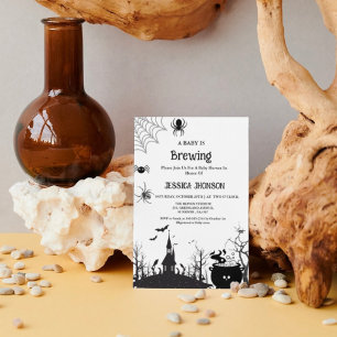 A Baby is Brewing Halloween Black Baby shower Invitation