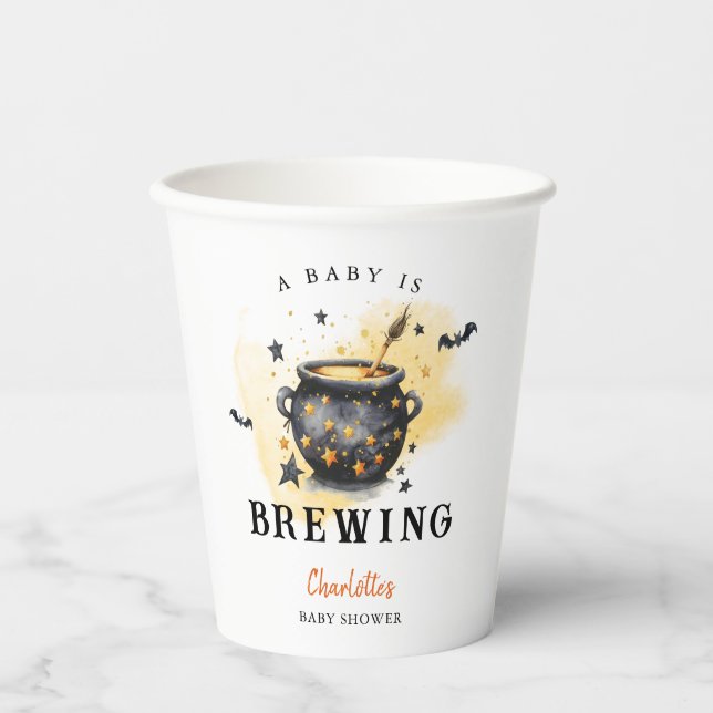 A Baby is Brewing Halloween Cauldron Baby Shower Paper Cups (Front)