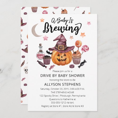 A Baby Is Brewing Halloween Drive By Shower Invitation