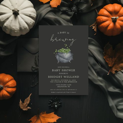 A Baby is Brewing Halloween  Invitation