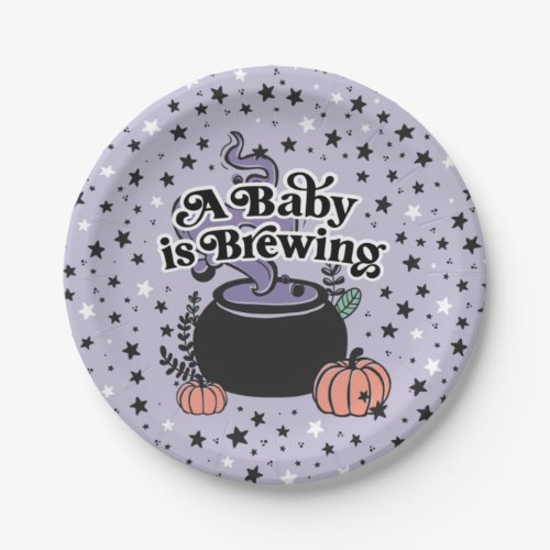 A Baby is Brewing Halloween Paper Plates 