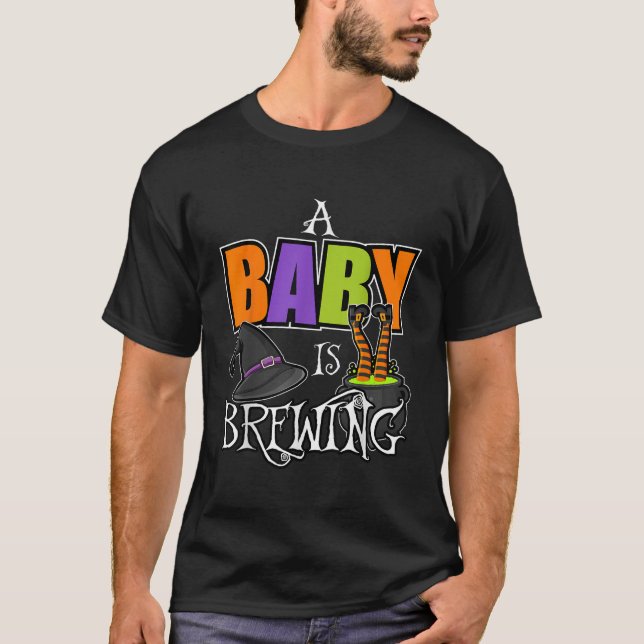 A Baby is Brewing Halloween Theme Baby Shower Spoo T-Shirt (Front)