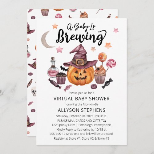 A Baby Is Brewing Halloween Virtual Shower Invitation