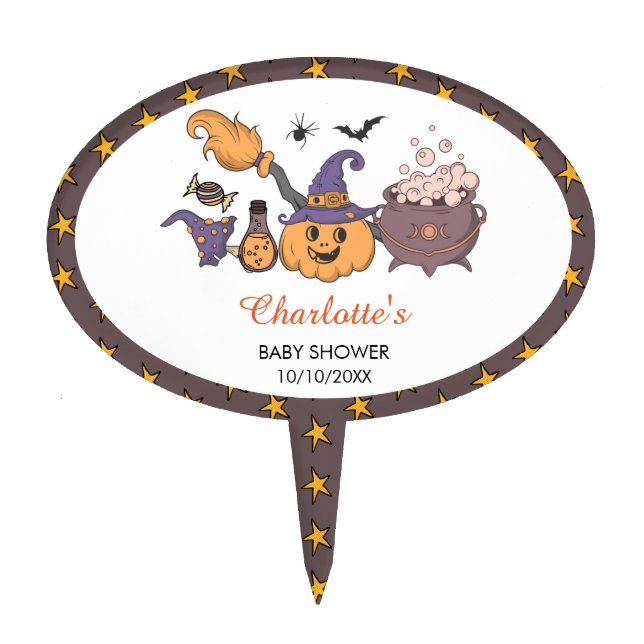 A Baby Is Brewing Halloween witch Baby Shower Cake Topper (Front)