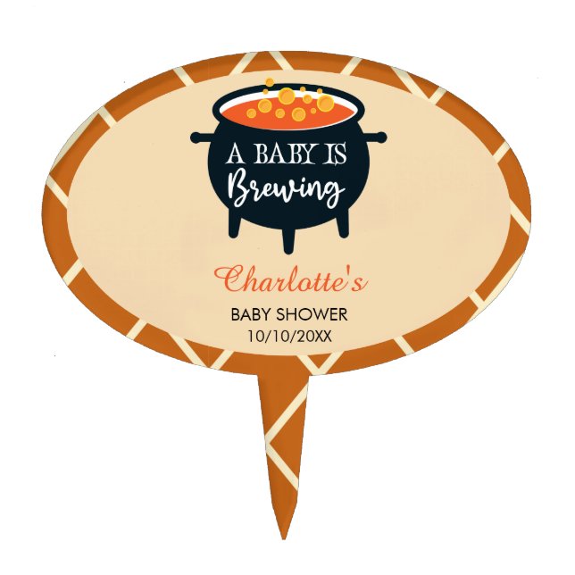 A Baby Is Brewing Halloween witch Baby Shower  Cake Topper (Front)