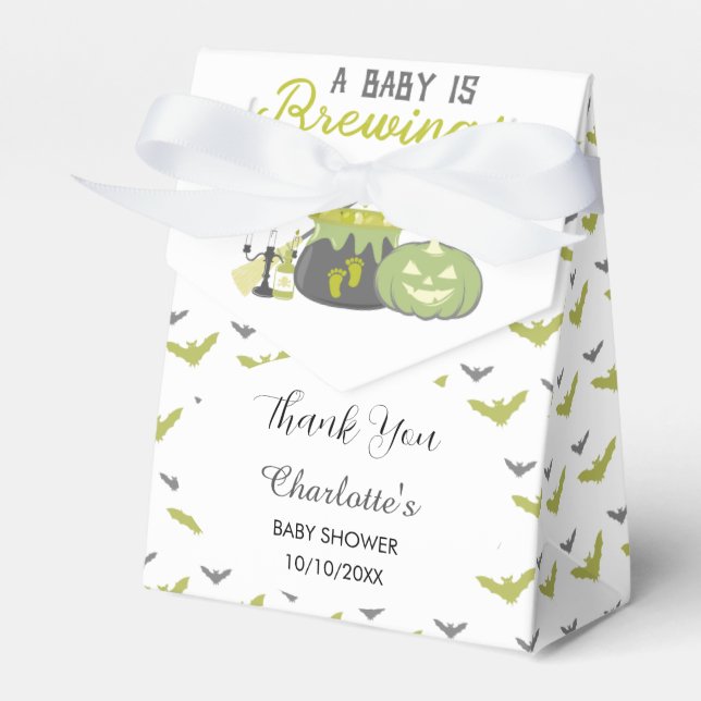 A Baby Is Brewing Halloween Witch Baby Shower Favor Boxes (Front Side)