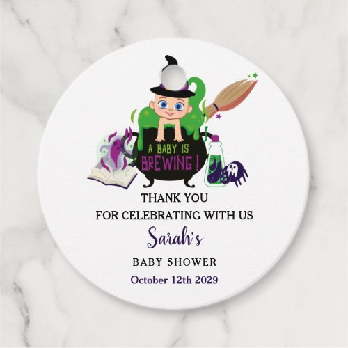A Baby Is Brewing Halloween Witch Baby Shower  Favor Tags