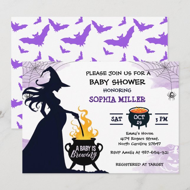 A Baby Is Brewing Halloween Witch Baby Shower Invitation (Front/Back)
