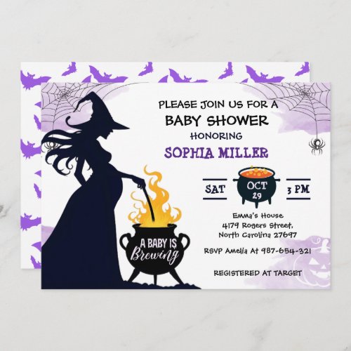 A Baby Is Brewing Halloween Witch Baby Shower Invitation