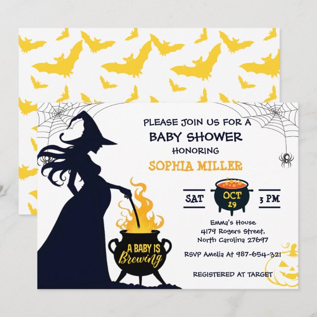A Baby Is Brewing Halloween Witch Baby Shower Invitation (Front/Back)
