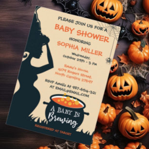 A Baby Is Brewing Halloween Witch Baby Shower Invitation