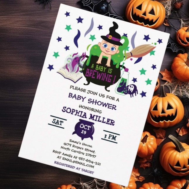 A Baby Is Brewing Halloween Witch Baby Shower Invitation (Creator Uploaded)