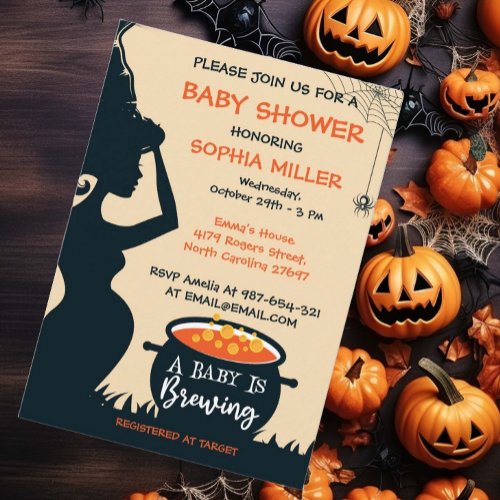 A Baby Is Brewing Halloween Witch Baby Shower Invitation