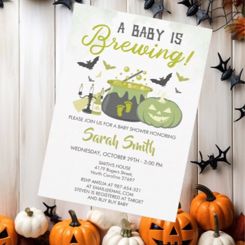 A Baby Is Brewing Halloween Witch Baby Shower Invitation