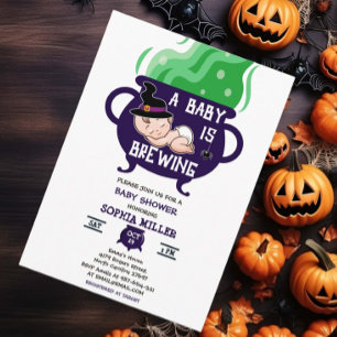 A Baby Is Brewing Halloween Witch Baby Shower Invitation