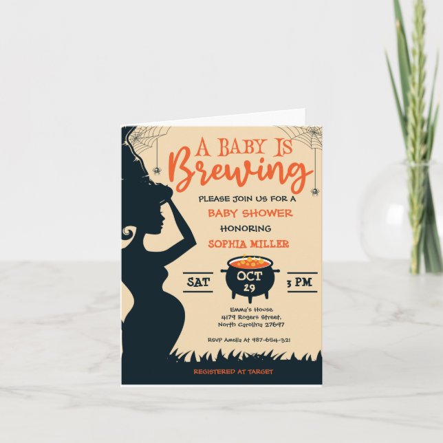 A Baby Is Brewing Halloween Witch Baby Shower Invitation (Front)