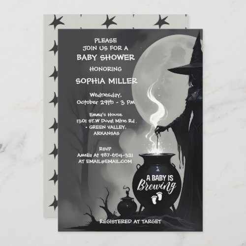 A Baby Is Brewing Halloween Witch Baby Shower Invitation