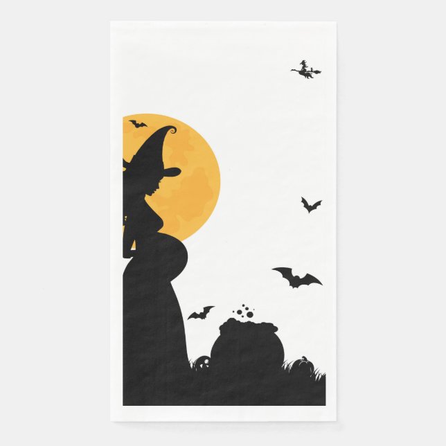A Baby Is Brewing | Halloween Witch Baby Shower Paper Guest Towels (Front)