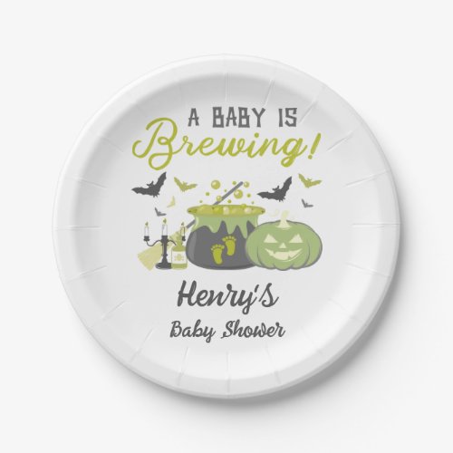 A Baby Is Brewing Halloween Witch Baby Shower Paper Plates