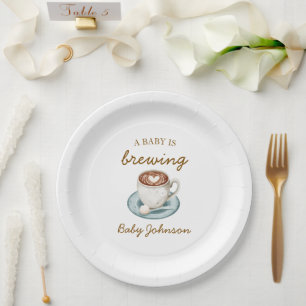 A Baby Is Brewing Hand drawn Baby Shower Custom Paper Plates