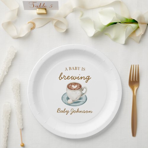 A Baby Is Brewing Hand drawn Baby Shower Custom Paper Plates