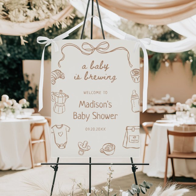 A Baby is Brewing Hand Drawn Baby Shower Welcome Foam Board (Creator Uploaded)