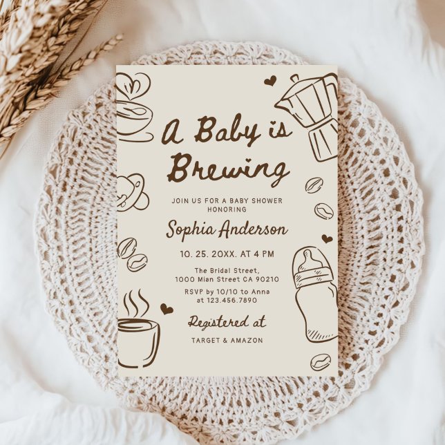 A Baby is Brewing Hand Drawn Coffee Baby Shower Invitation (Creator Uploaded)