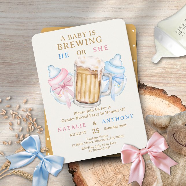 A Baby is Brewing He or She Beer Gender Reveal Invitation (A Baby is Brewing He or She Beer Gender Reveal Invitation)
